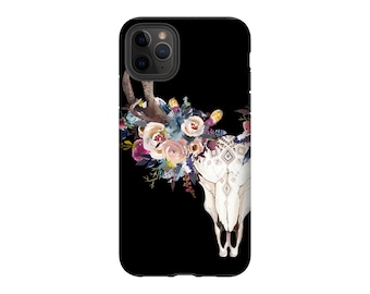 Boho Phone Case, Feather Deer Skull, Rustic Chic iPhone, Samsung Galaxy
