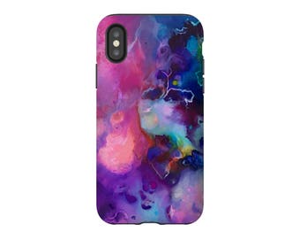 Coque de portable marbre, peinture abstraite, coque pour iPhone 5 6 7 8 X, Samsung Galaxy S8, tourbillon de peinture, marbre violet, coque d'iPhone rose, Google Pixel XL