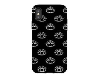 Evil Eye Phone Case, Eyeball iPhone 6 7 8 X Case, Samsung Galaxy S5 S6 S7 S8 Plus, Black White Case, Nazar Charm, Mati Talisman, Eye Amulet
