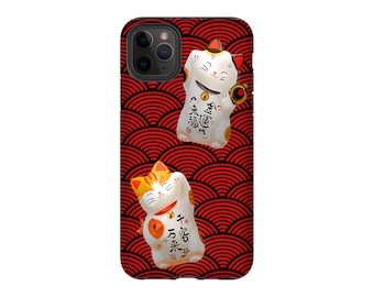 Lucky Cat, Japanese Maneki Neko Phone Case, Beckoning Cat, iPhone, Samsung Galaxy, LG, Google Pixel Slim Case, Japanese Waves