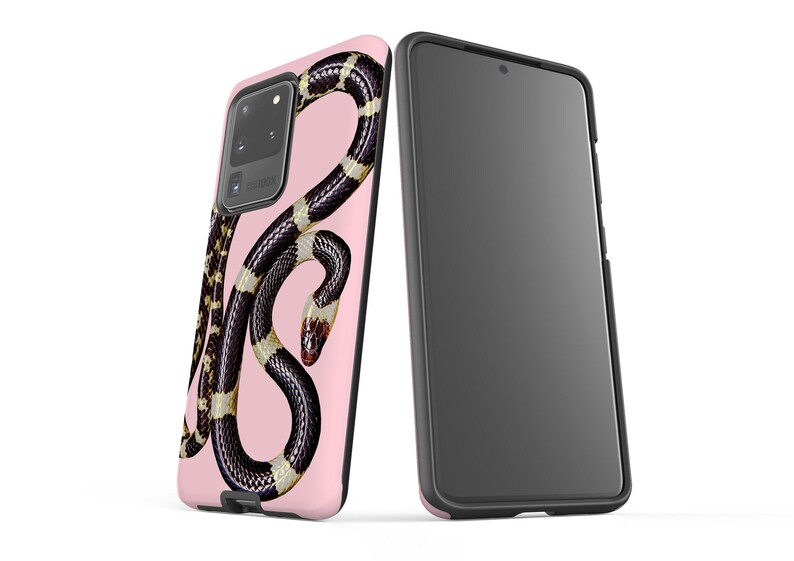 Custodia per telefono a forma di serpente: serpente dorato, custodia rosa cipria per iPhone, Samsung Galaxy immagine 5