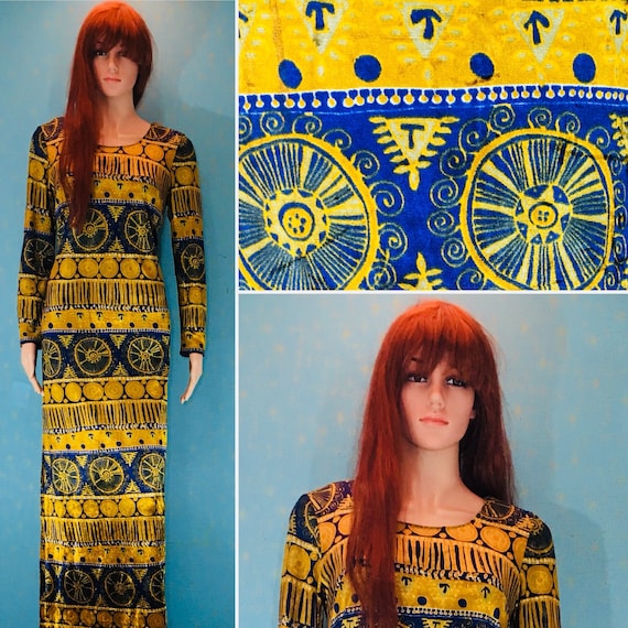 Sixties Velvet Mandala Maxi Dress