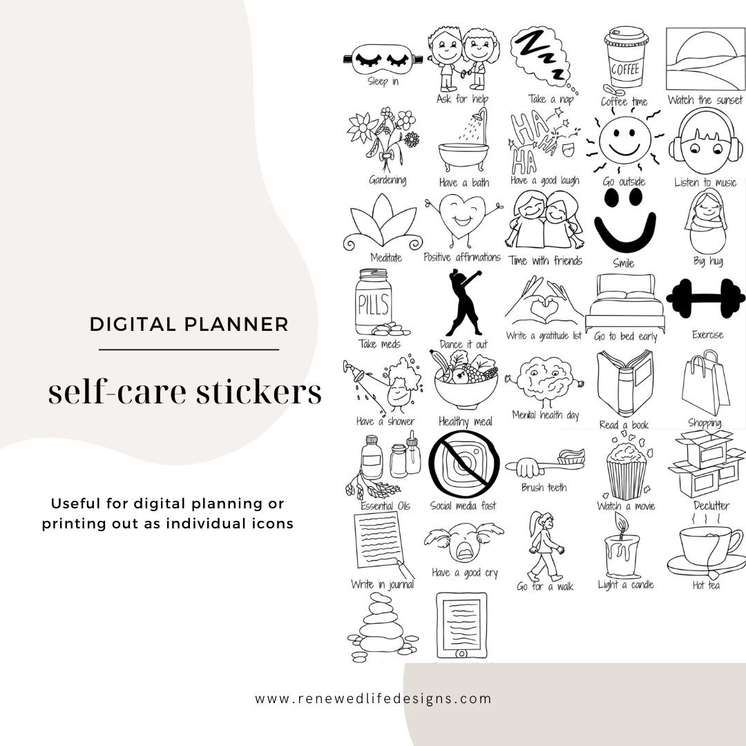 Digital Planner Self Care Stickers 37 Individual PNG Self Etsy UK