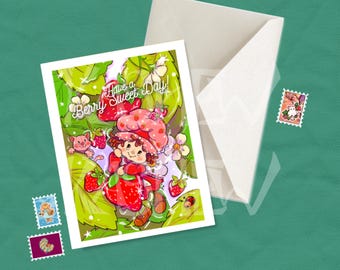 Strawberry Girl Berry Sweet Day Greeting Card