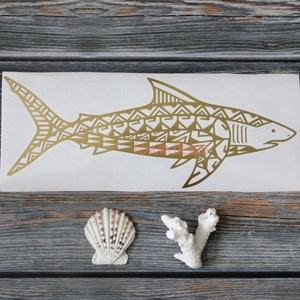 Shark vinyl decal bumper sticker great white deep sea fishing ocean Filipino tribal tattoo underwater fish beach sand summer vacation