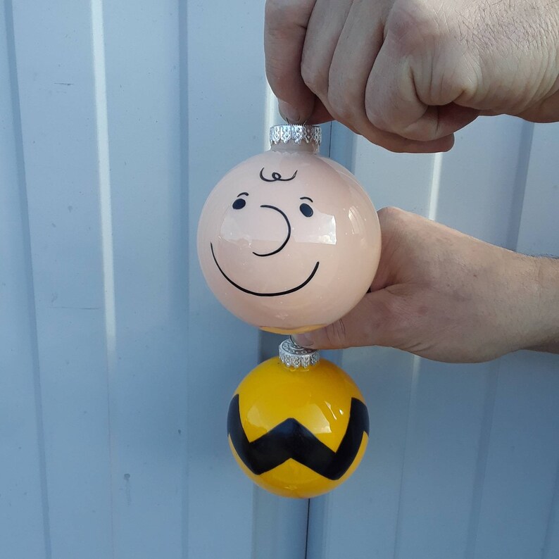 2 Piece Charlie Brown Christmas Ornament. Handpainted Glass Ornament Etsy