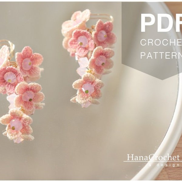 hand dyed pink flower crochet jewelry tutorial - PDF crochet pattern pink flower earrings - how to micro crocheting - DIY bridal jewelry