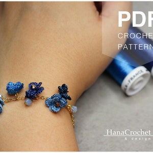 DIY bridesmaid flower bracelet - something blue bracelet - wedding bracelet - flower bracelet crochet pattern - PDF jewelry tutorial