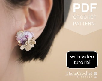 embroidery crochet earrings PDF tutorial - crochet pdf tutorial - DIY crochet flowers earrings - miniature crochet flower pattern