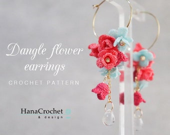 dangle flower crochet pattern - PDF crochet pattern - flower earrings crochet pattern digital file - flower statement earrings.