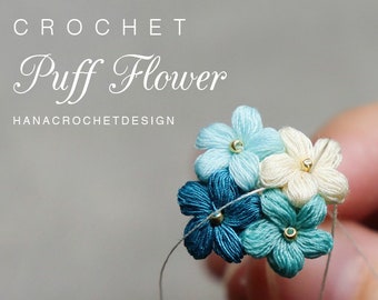 micro crochet puff flower pattern - crochet jewelry making tutorial - DIY jewelry - crochet PDF pattern and how to -crochet digital download