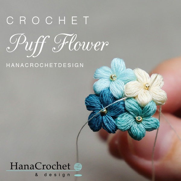 micro crochet puff flower pattern - crochet jewelry making tutorial - DIY jewelry - crochet PDF pattern and how to -crochet digital download