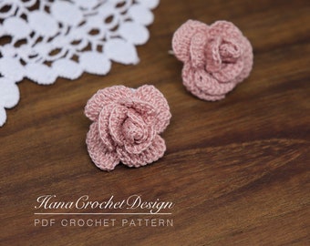 rose crochet pattern earrings tutorial - pdf crochet pattern with step by step photo tutorial - flower crochet pattern - wedding jewelry