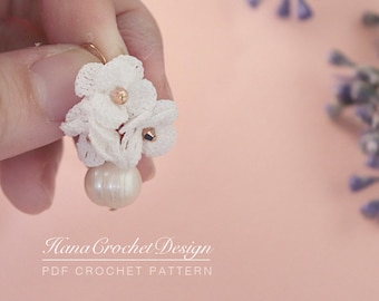 Crochet Flower Pearl Dangle Earrings Pattern (PDF Download)