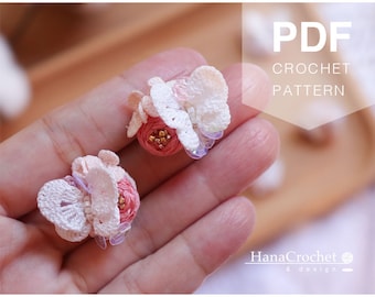 crochet buterfly earrings tutorial - PDF crochet tutorial with video tutorial - crochet pdf tutorial pattern - micro crochet flower earrings
