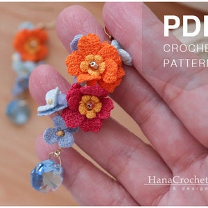 cosmos crochet flower earrings dangle and drop crochet flower earrings threaded statement earrings pdf tutorial crochet pattern image 2