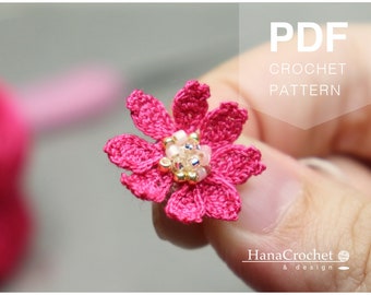 cosmos flower crochet pattern earrings - miniature flower earrings - crochet flower PDF pattern - earrings tutorial DIY