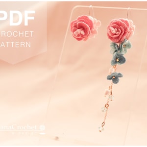 バラの刺繍イヤリングのチュートリアル - PDF かぎ針編みパターンのチュートリアル - マイクロかぎ針編みの方法 - DIY レースジュエリー - ブライダルフラワーアクセサリー