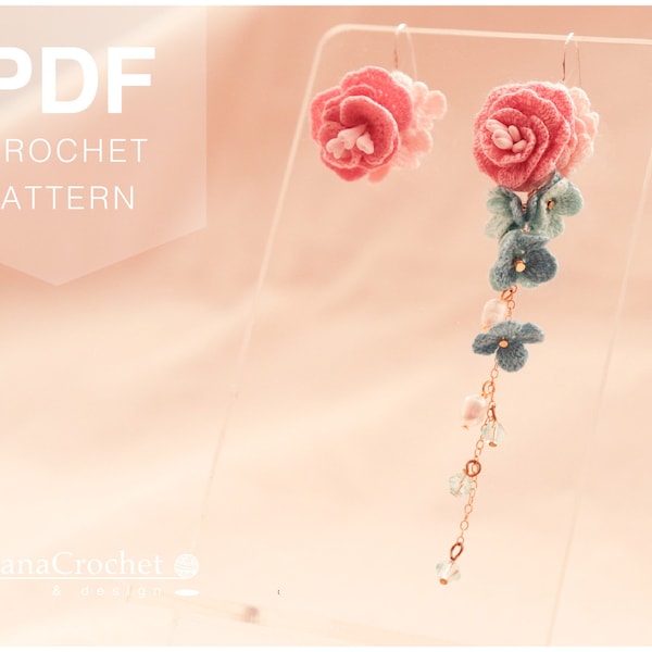 rose embroidery earrings tutorial - PDF crochet pattern tutorial - how to micro crocheting - DIY lace jewelry - bridal flower accessories