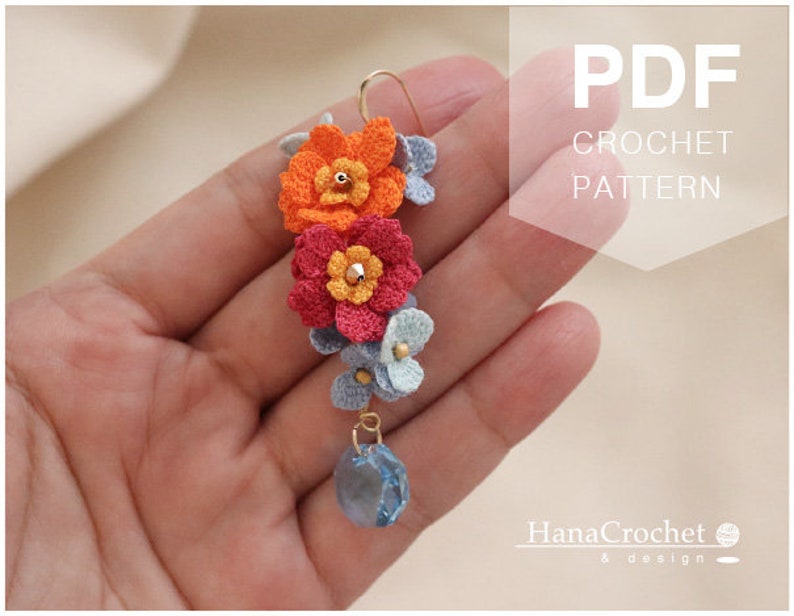 cosmos crochet flower earrings dangle and drop crochet flower earrings threaded statement earrings pdf tutorial crochet pattern image 6