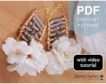 crochet flower earrings tutorial with video instruction - pdf crochet pattern - how to micro crochet - how to make crochet jewelry
