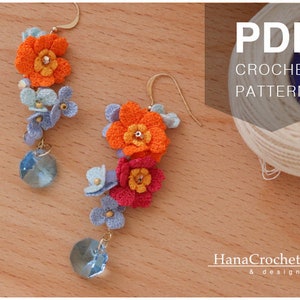 cosmos crochet flower earrings dangle and drop crochet flower earrings threaded statement earrings pdf tutorial crochet pattern image 1