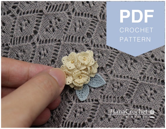 Crochet Hydrangea Flower Brooch Pattern – Micro Crochet (PDF
