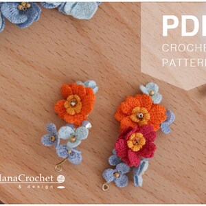 cosmos crochet flower earrings dangle and drop crochet flower earrings threaded statement earrings pdf tutorial crochet pattern image 5