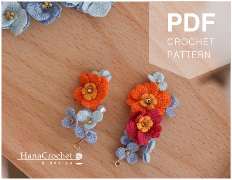 cosmos crochet flower earrings dangle and drop crochet flower earrings threaded statement earrings pdf tutorial crochet pattern image 5