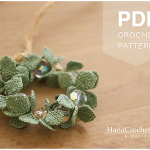crochet wreath PDF tutorial pattern with crochet diagram- miniature crochet christmas wreath - micro crochet leaves image 1