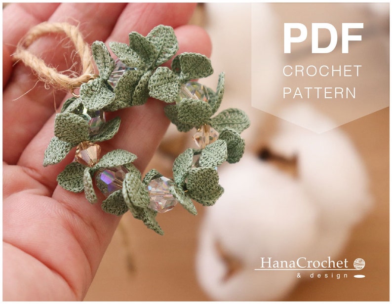 crochet wreath PDF tutorial pattern with crochet diagram- miniature crochet christmas wreath - micro crochet leaves image 9