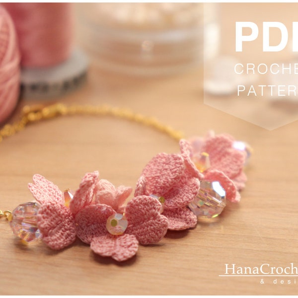 micro crochet flower bracelet tutorial - flower bracelet crochet pattern - how to micro crochet - miniature flower - crochet jewelry