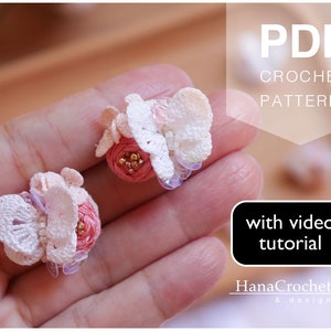 crochet buterfly earrings tutorial - PDF crochet tutorial with video tutorial - crochet pdf tutorial pattern - micro crochet flower earrings
