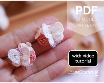 crochet buterfly earrings tutorial - PDF crochet tutorial with video tutorial - crochet pdf tutorial pattern - micro crochet flower earrings