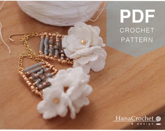 padrão de flor de crochê com diagrama de crochê e instruções escritas - como fazer joias de crochê - joias de crochê de flores - presente de dama de honra