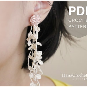 dangle leaf crochet earrings PDF tutorial - PDF crochet jewelry pattern - micro crochet tutorial - DIY jewelry - bridal flower chandelier