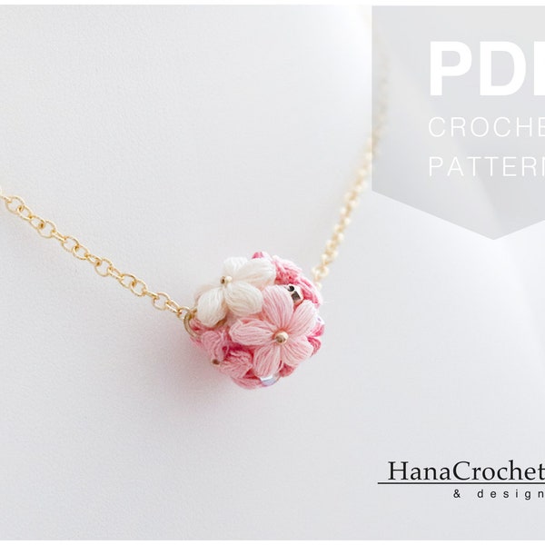 crochet puff flower ball pendant - PDF crochet pattern puff flower tutorial - crochet jewelry tutorial - bridesmaid gift DIY