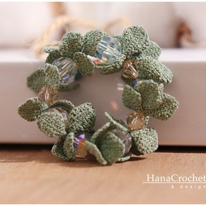 crochet wreath PDF tutorial pattern with crochet diagram- miniature crochet christmas wreath - micro crochet leaves image 8