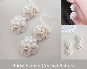 Flower Bridal earring crochet PDF pattern - PDF tutorial crochet earring - crochet applique flowers - PDF crochet pattern digital download