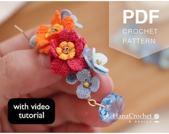 cosmos crochet flower earrings - dangle and drop crochet flower earrings - threaded statement earrings pdf tutorial crochet pattern