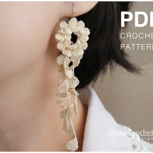 Pendientes de crochet con corona de hojas colgantes - Cómo hacer micro crochet - Tutorial en PDF con patrón de flores de crochet - Pendientes de novia - Pendientes colgantes