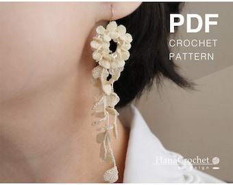 dangle leaves wreath crochet earrings - how to micro crochet - crochet flower pattern PDF tutorial - bridal earrings - dangle earrings