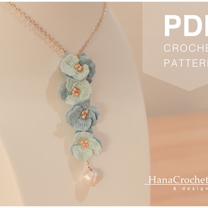 virkat miniatyrblomhänge - virkat halsband i spets - brudtärnepresent - brudsmycken - mikrovirkad blomma i pdf-handledning bild 6