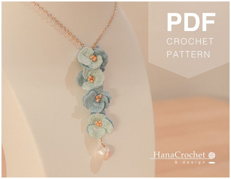 virkat miniatyrblomhänge - virkat halsband i spets - brudtärnepresent - brudsmycken - mikrovirkad blomma i pdf-handledning bild 6