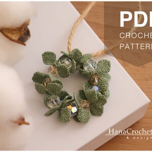 crochet wreath PDF tutorial pattern with crochet diagram- miniature crochet christmas wreath - micro crochet leaves image 4