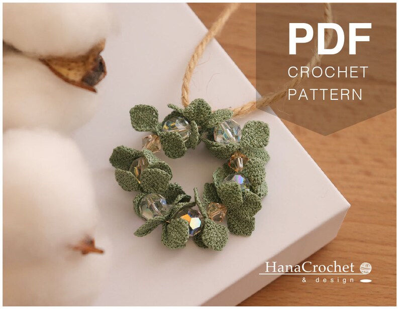 crochet wreath PDF tutorial pattern with crochet diagram- miniature crochet christmas wreath - micro crochet leaves image 4