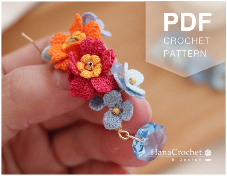 cosmos crochet flower earrings dangle and drop crochet flower earrings threaded statement earrings pdf tutorial crochet pattern image 3