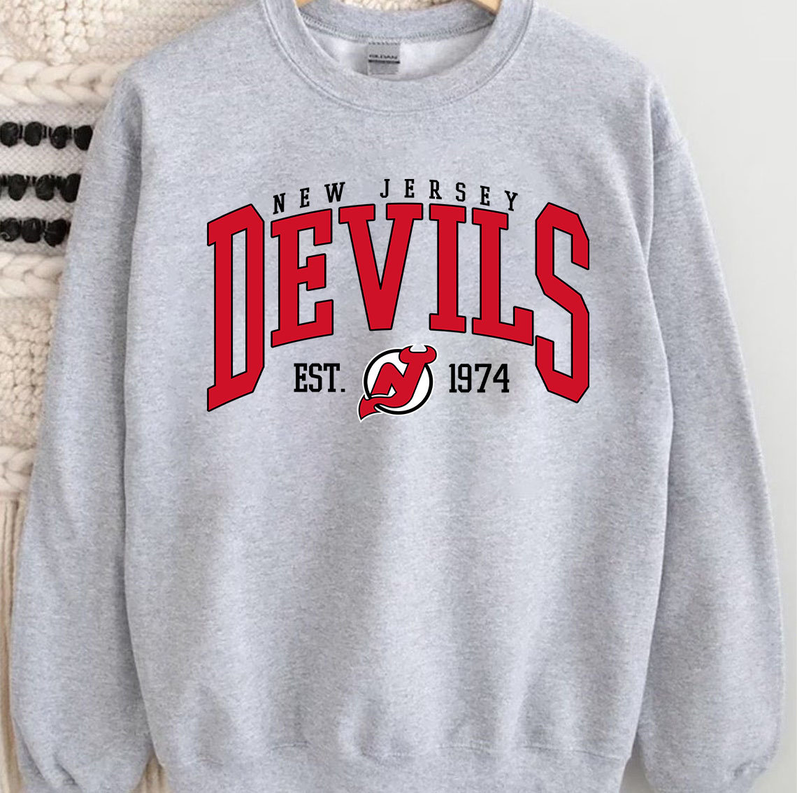 Nj Devils Sweatshirt, Vintage 90s New Jersey Hockey Crewneck