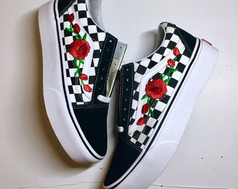 red embroidered vans