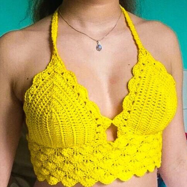 Top au crochet, vintage, jaune vif. Nombreux coloris disponibles